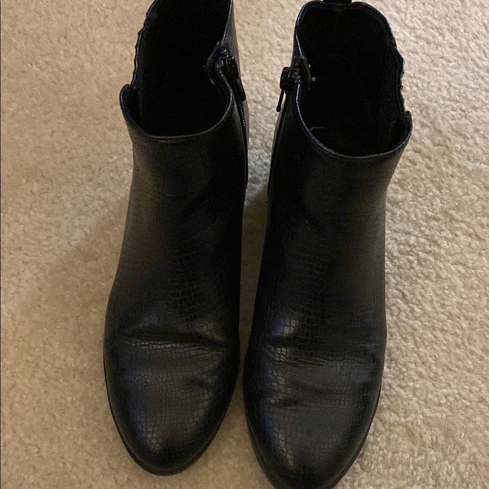 Black Leather Ankle Booties with Rounded Toe